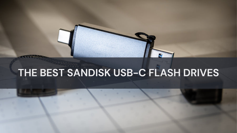 SanDisk USB-C flash drive plugged into a laptop – comparison of speed, capacity & design for top USB-C drives in 2025.