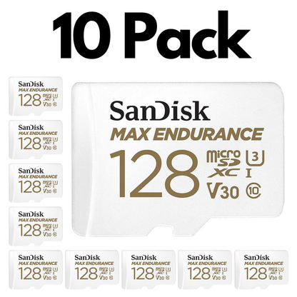 10 Pack SanDisk MAX Endurance microSDXC, Bulk Micro SD Cards for Dash Cams and Home Security-128GB