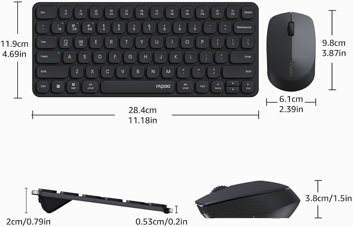 RAPOO 9010M Wireless Keyboard and Mouse, Multi-Device Combo for Windows and Mac