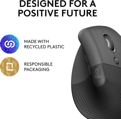 Logitech Lift Vertical Ergonomic Wireless Mouse for PC and Mac