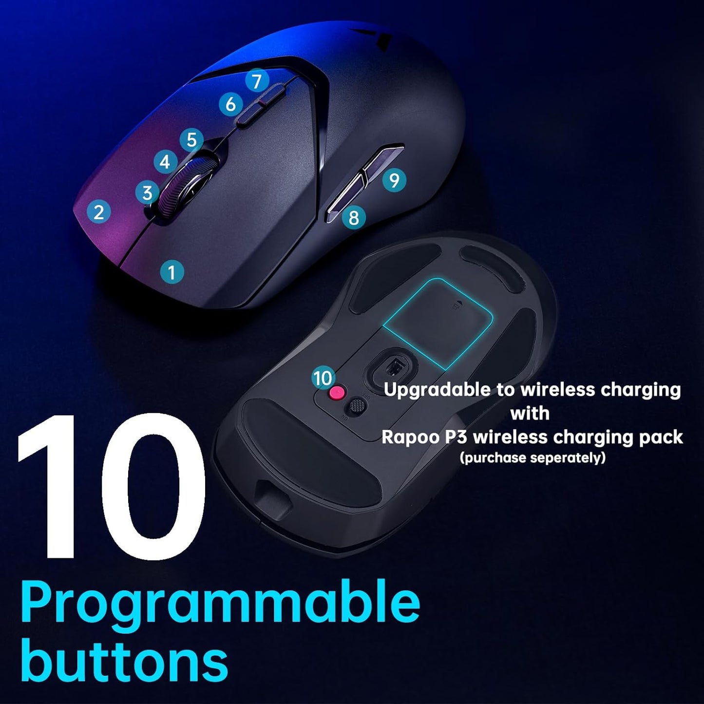 RAPOO VT9Pro Wireless, Gaming Mouse 26K DPI Lightweight Esports Mouse with 10 Buttons
