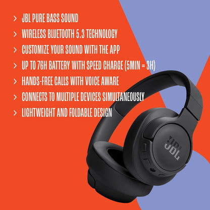 JBL Tune 720BT Wireless Over-Ear Headphones for Long Battery Listening