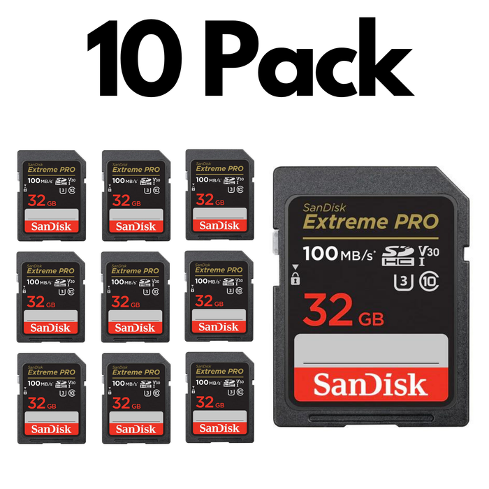 10 Pack SanDisk Extreme PRO SDXC UHS-I SD Memory Card – U3, V30, C10, 4K UHD