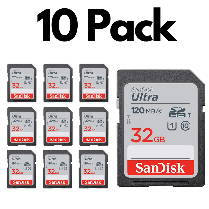 10 Pack SanDisk Ultra SDXC UHS-I SD Memory Card – C10, U1, Full HD Video Compatible