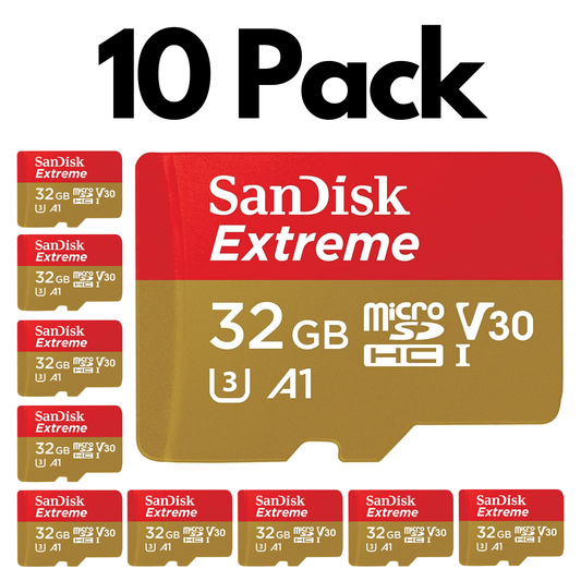 10 Pack SanDisk Extreme microSDXC UHS-I Memory Card with SD Adapter – U3, A2, C10, 4K UHD
